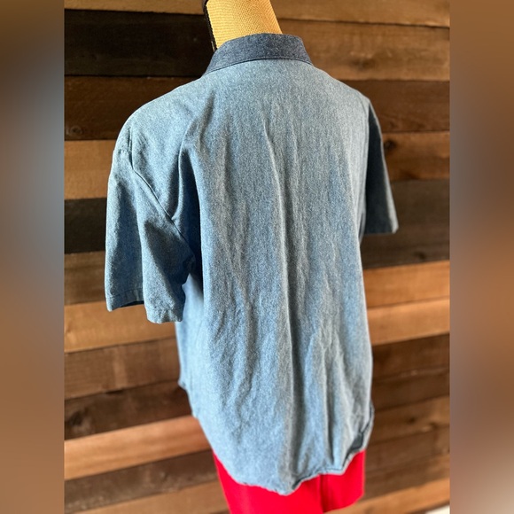 90s Vintage Teddi Blue Cotton Short Sleeves Patchwork Collared Button Up Shirt - Picture 10 of 11